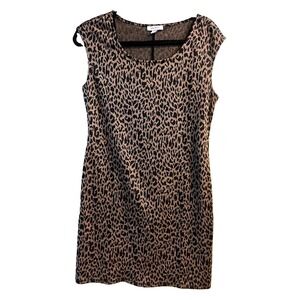 Nine West Women's M Gray/Black Leopard Animal Print Scoop Neck Shift Dress